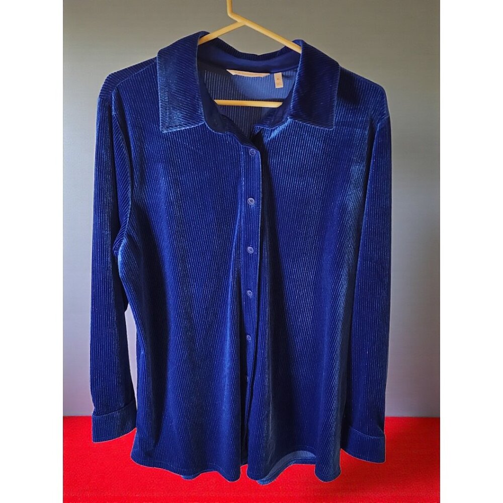 Soft Surroundings Blue Velvet Button-Up Blouse XL – Luxe Long Sleeve Shirt